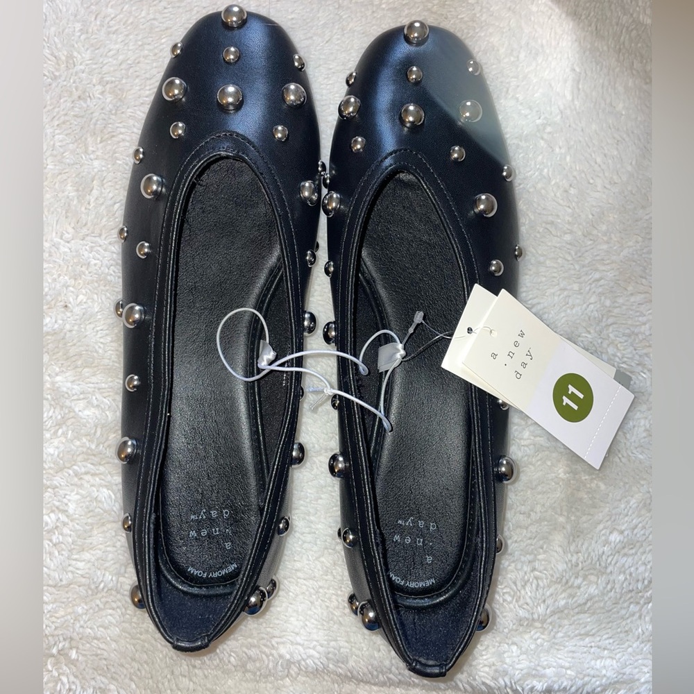 A New Day Sammie Studded Black Ballet Flats with Memory Foam Insole - Picture 2 of 9